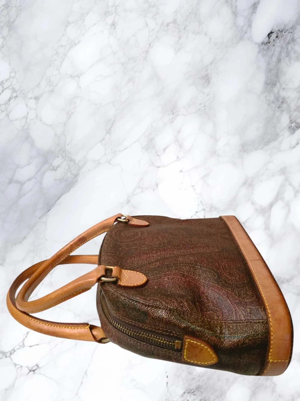 ETRO Milano Vintage 1996 Paisley Dome Satchel Made in Italy Leather Trim Boston